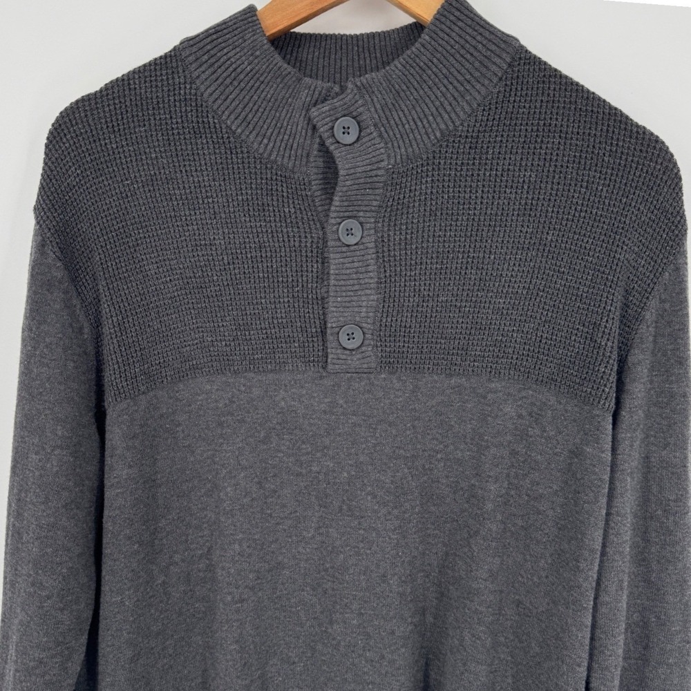 Club Room Mens Medium Button Mock Neck Sweater Charcoal Gray Knit Pullover NWT‎